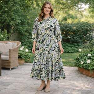 H&M Floral Midi Dress in Black, Green, and Cream